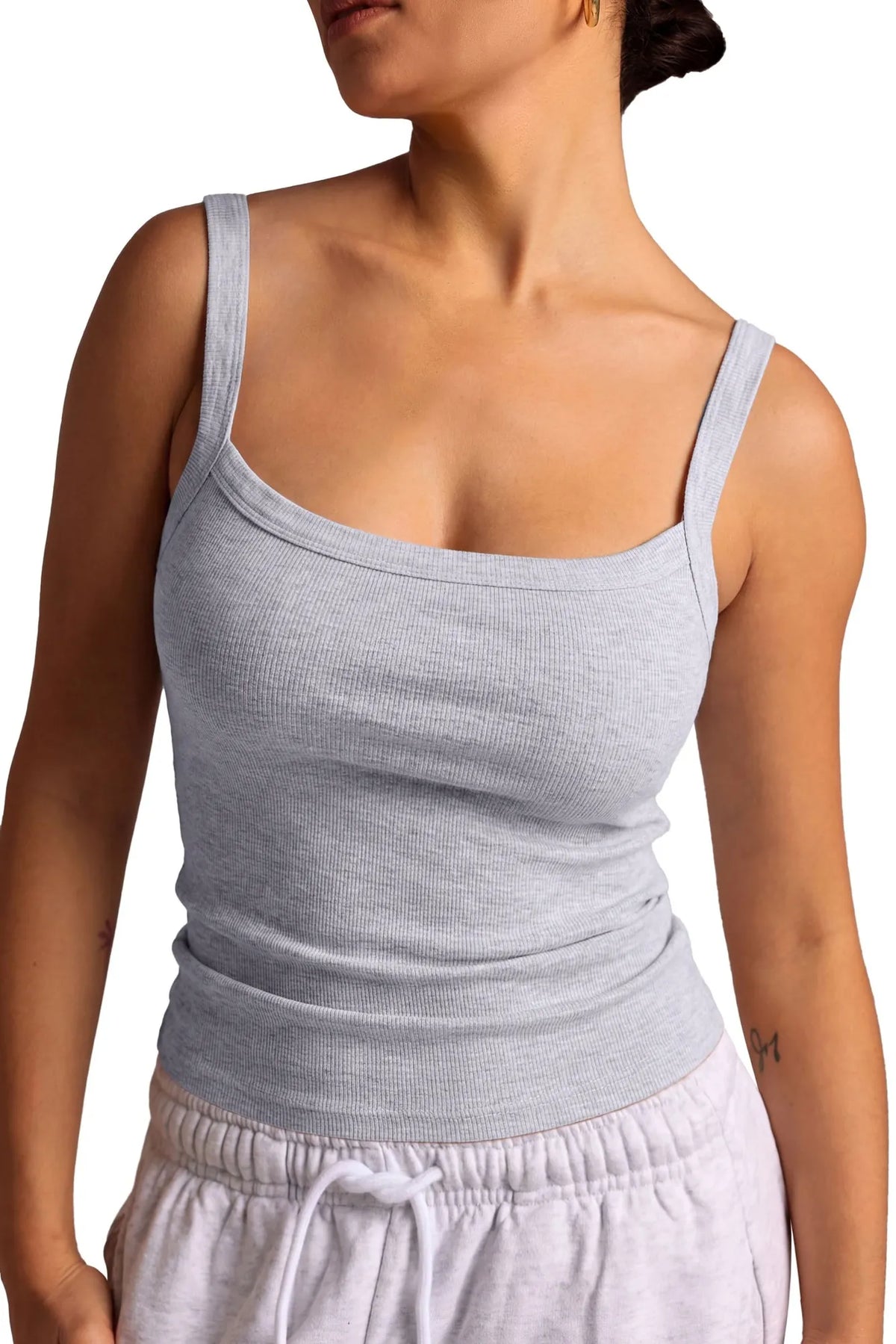 Cotton Rib Square Padded Tank Tops