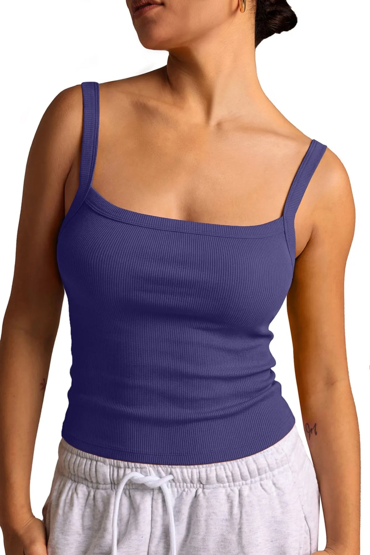 Cotton Rib Square Padded Tank Tops