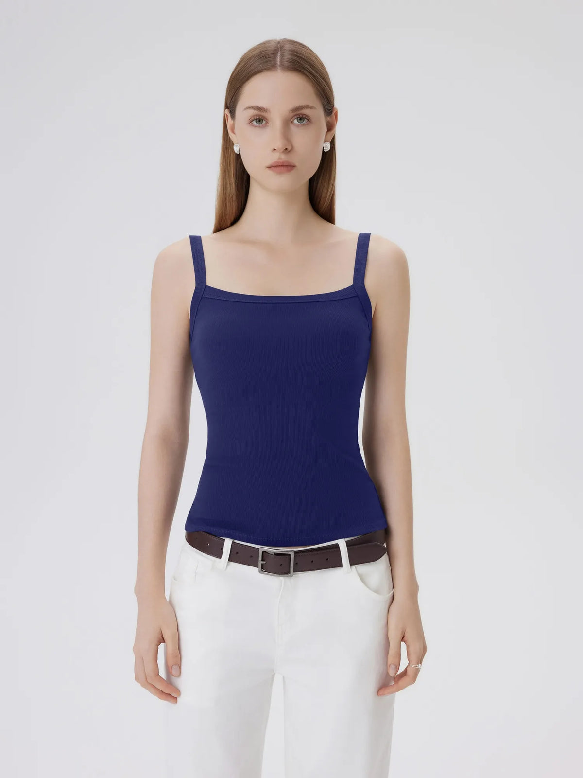 Cotton Rib Square Padded Tank Tops