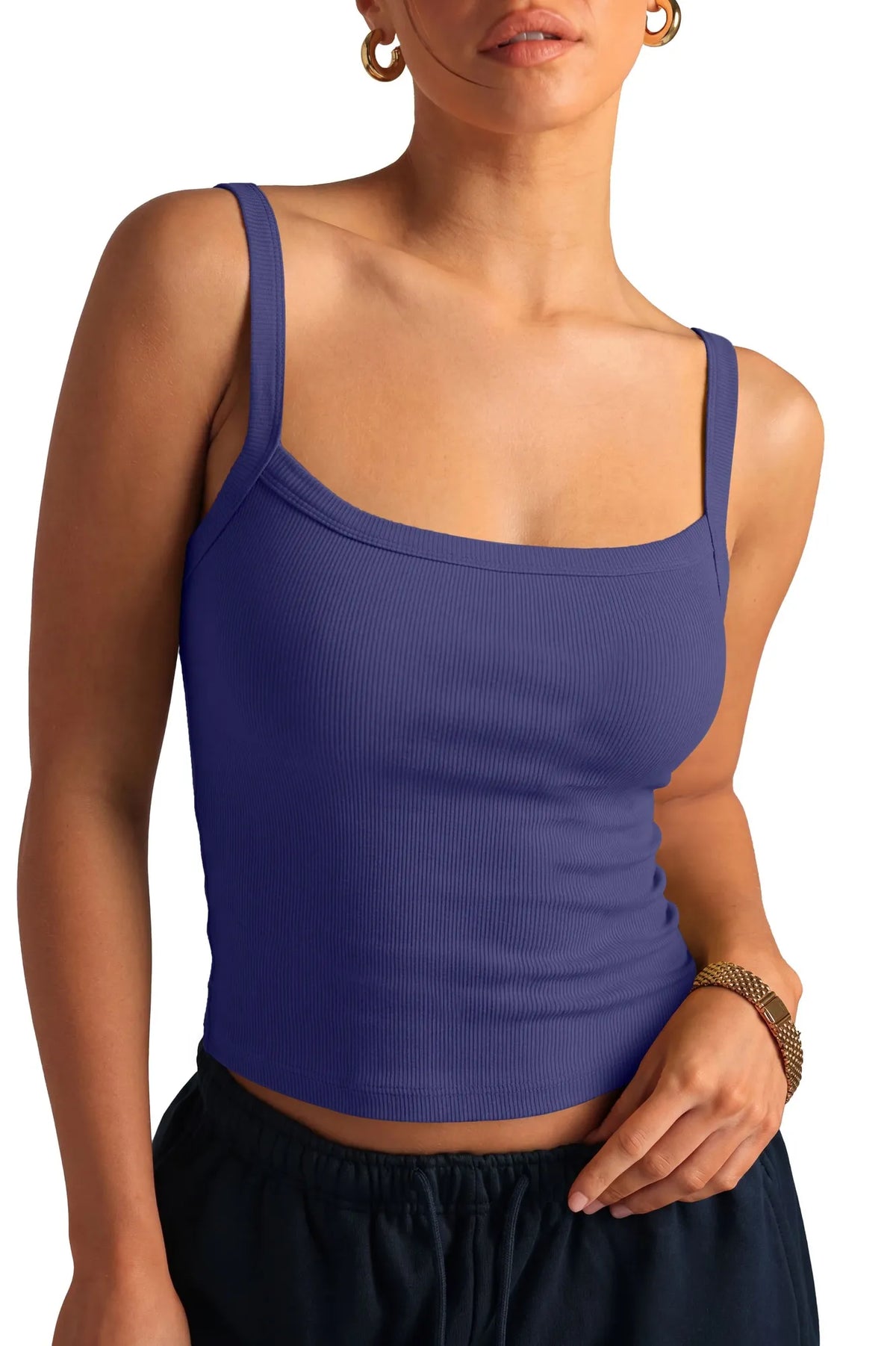 Cotton Rib Square Padded Tank Tops