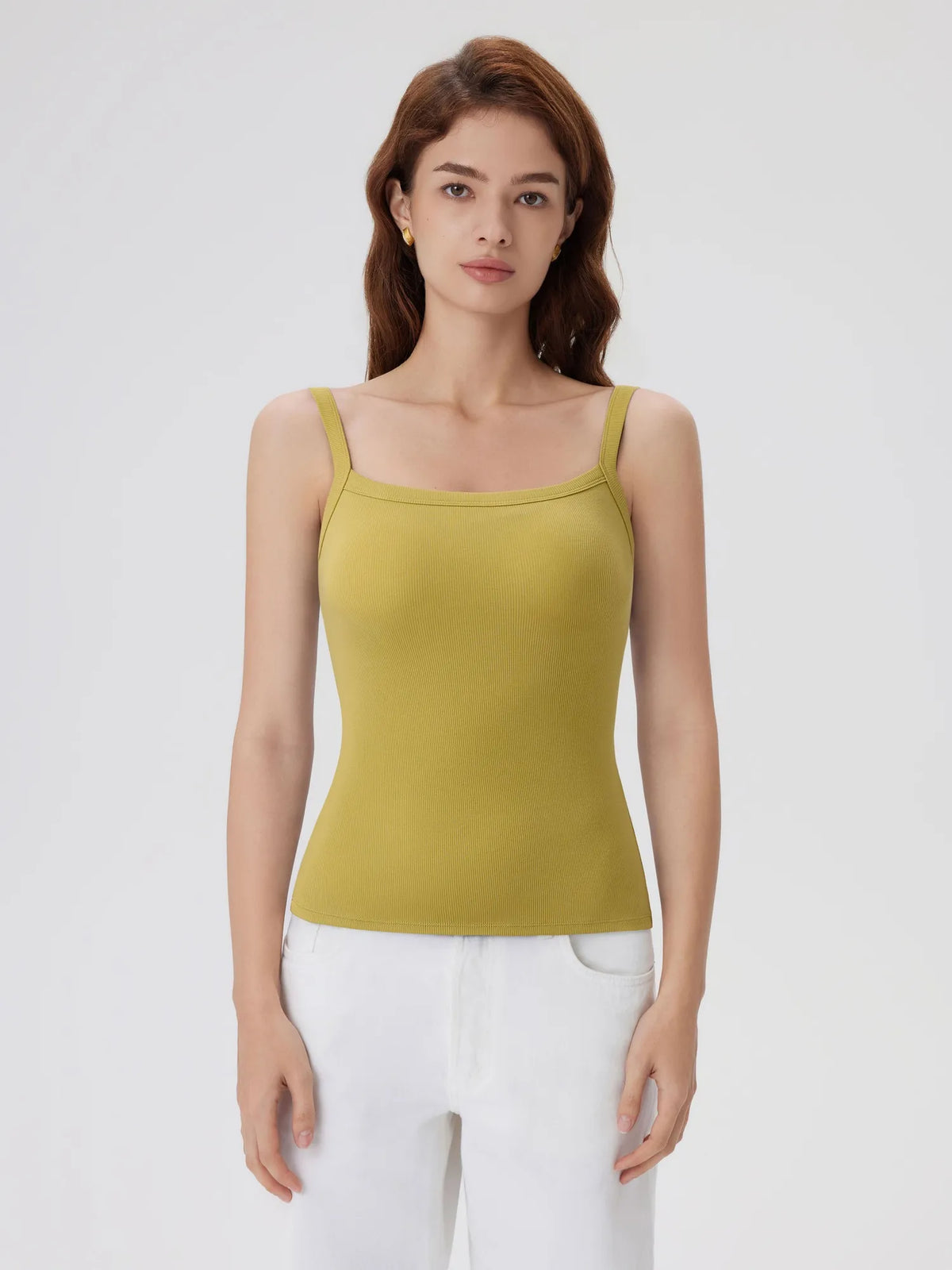 Cotton Rib Square Padded Tank Tops