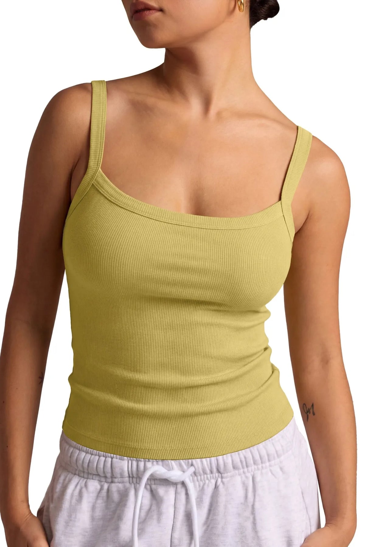 Cotton Rib Square Padded Tank Tops