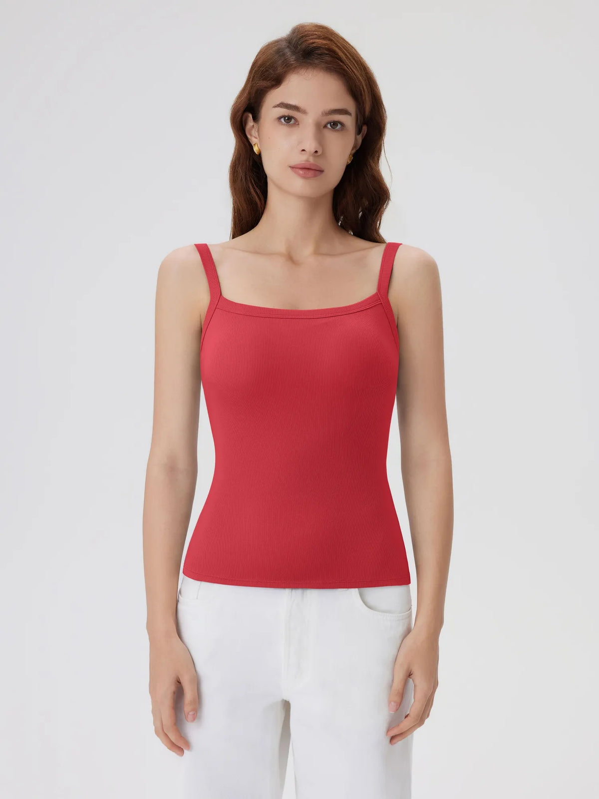 Cotton Rib Square Padded Tank Tops