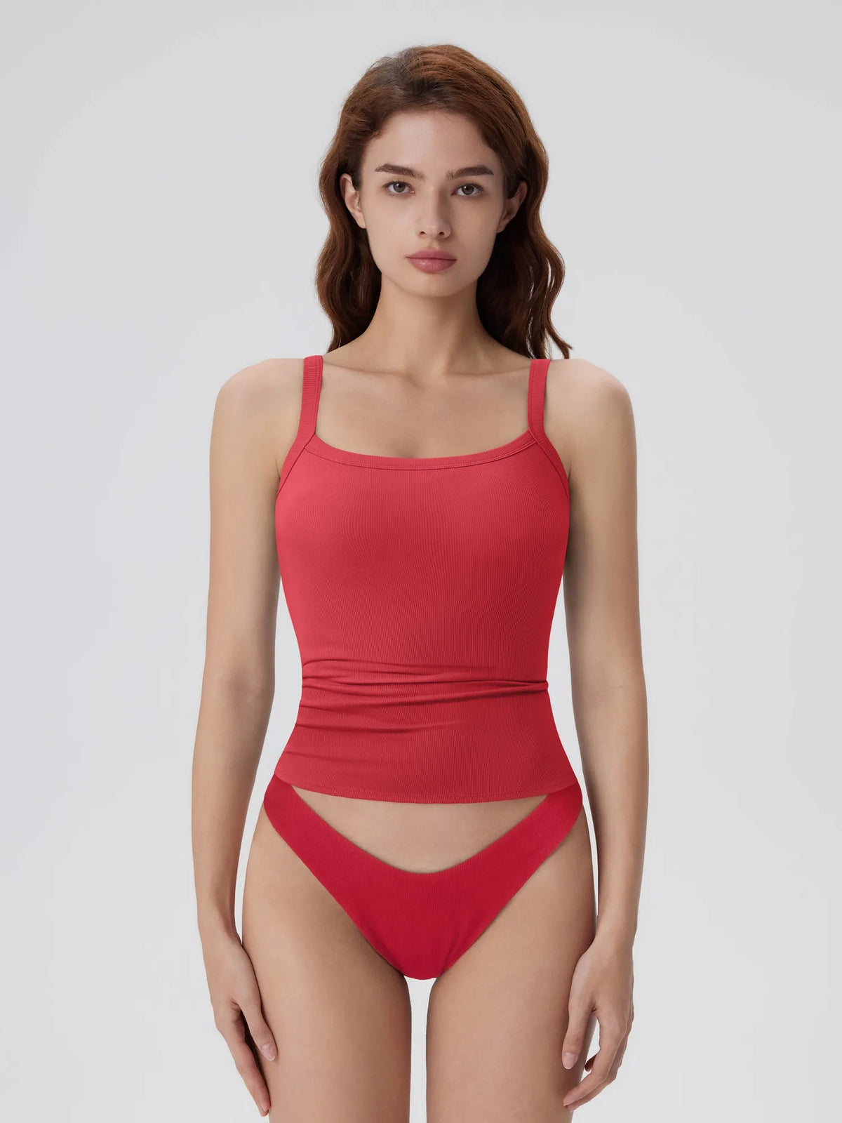 Cotton Rib Square Padded Tank Tops