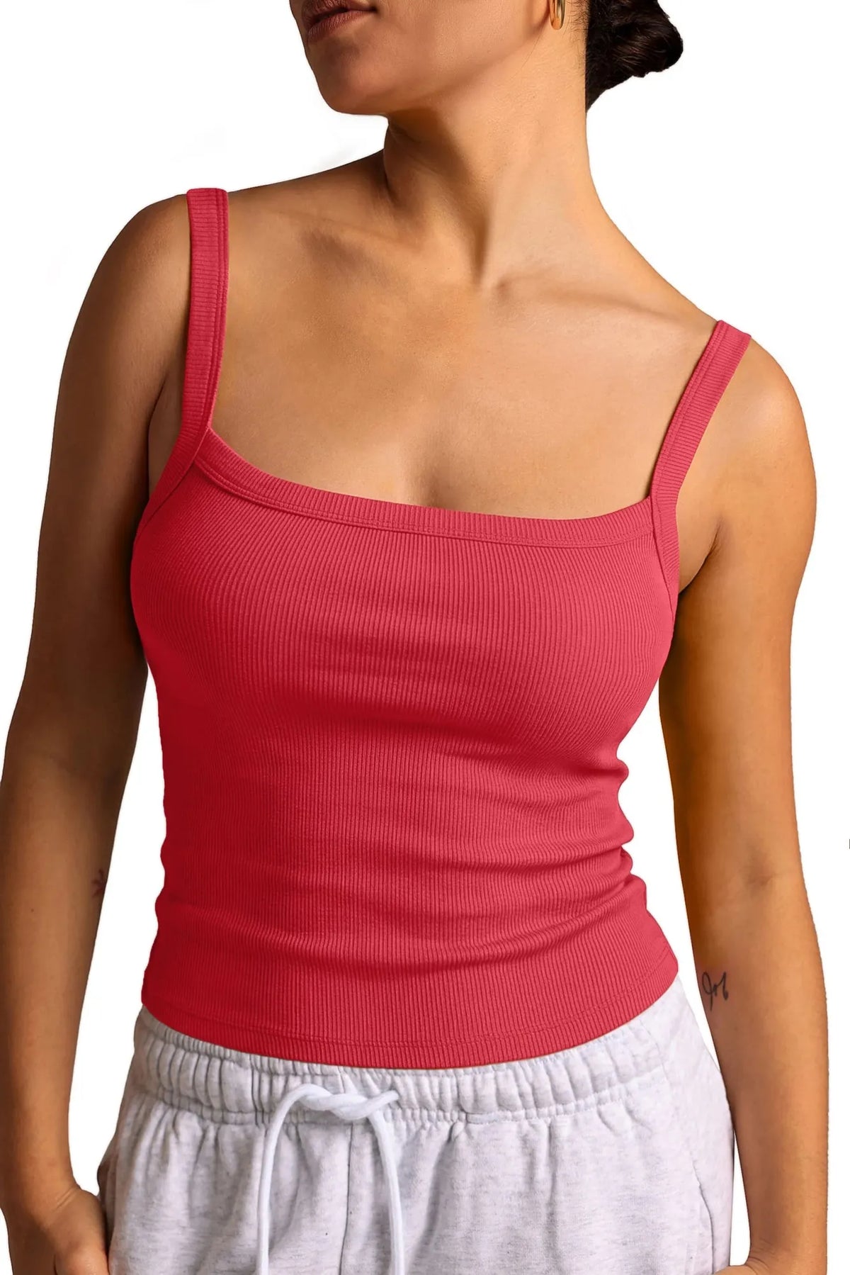 Cotton Rib Square Padded Tank Tops