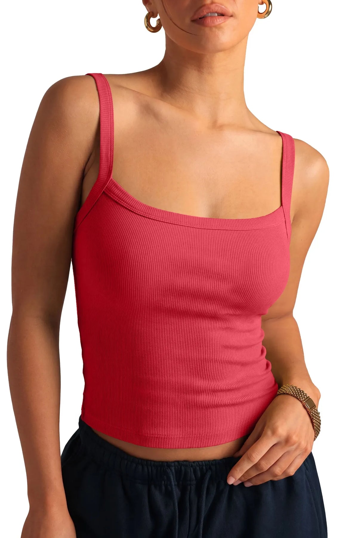 Cotton Rib Square Padded Tank Tops