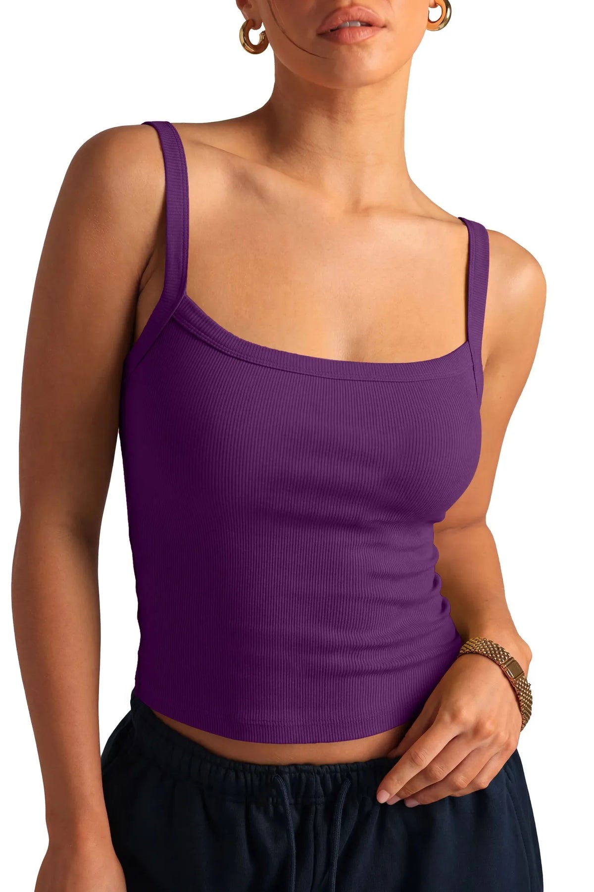 Cotton Rib Square Padded Tank Tops