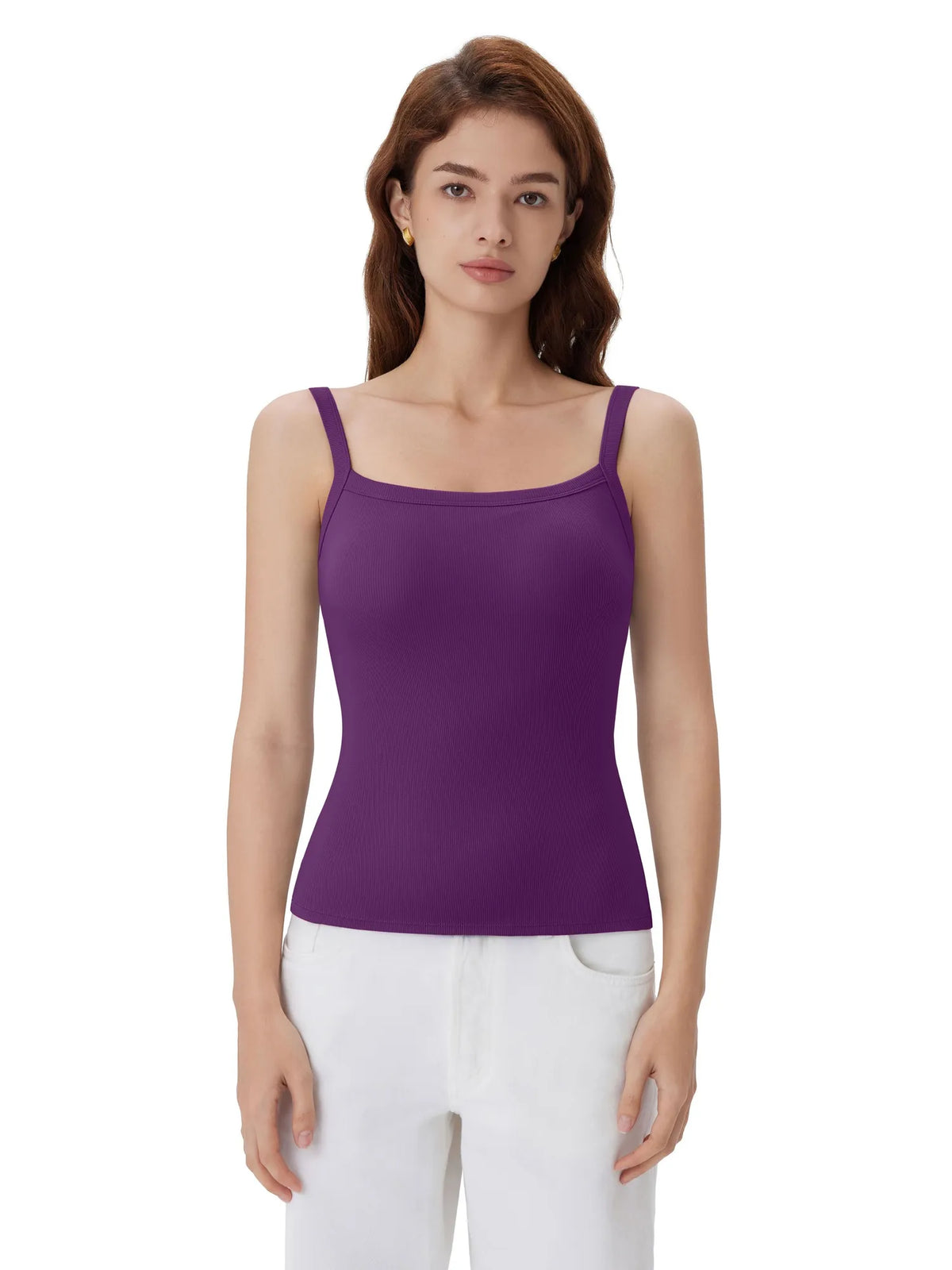 Cotton Rib Square Padded Tank Tops
