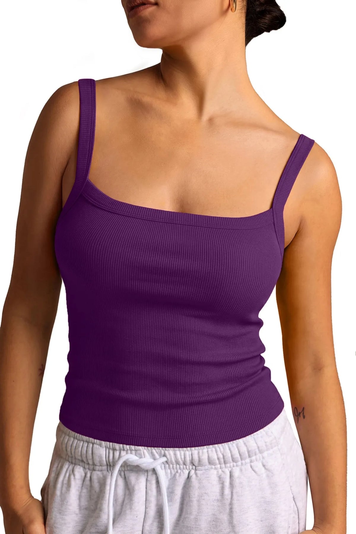 Cotton Rib Square Padded Tank Tops