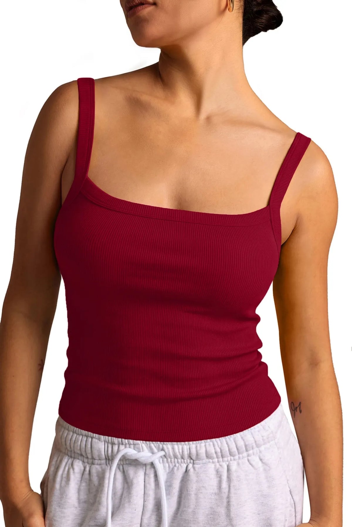 Cotton Rib Square Padded Tank Tops