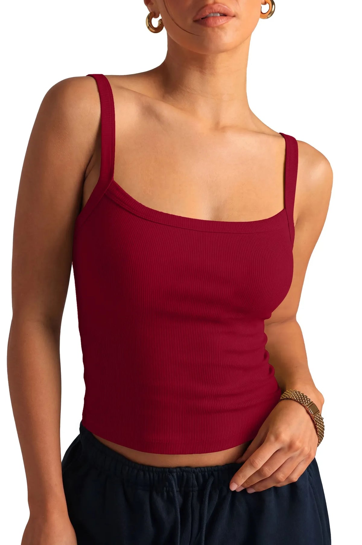Cotton Rib Square Padded Tank Tops