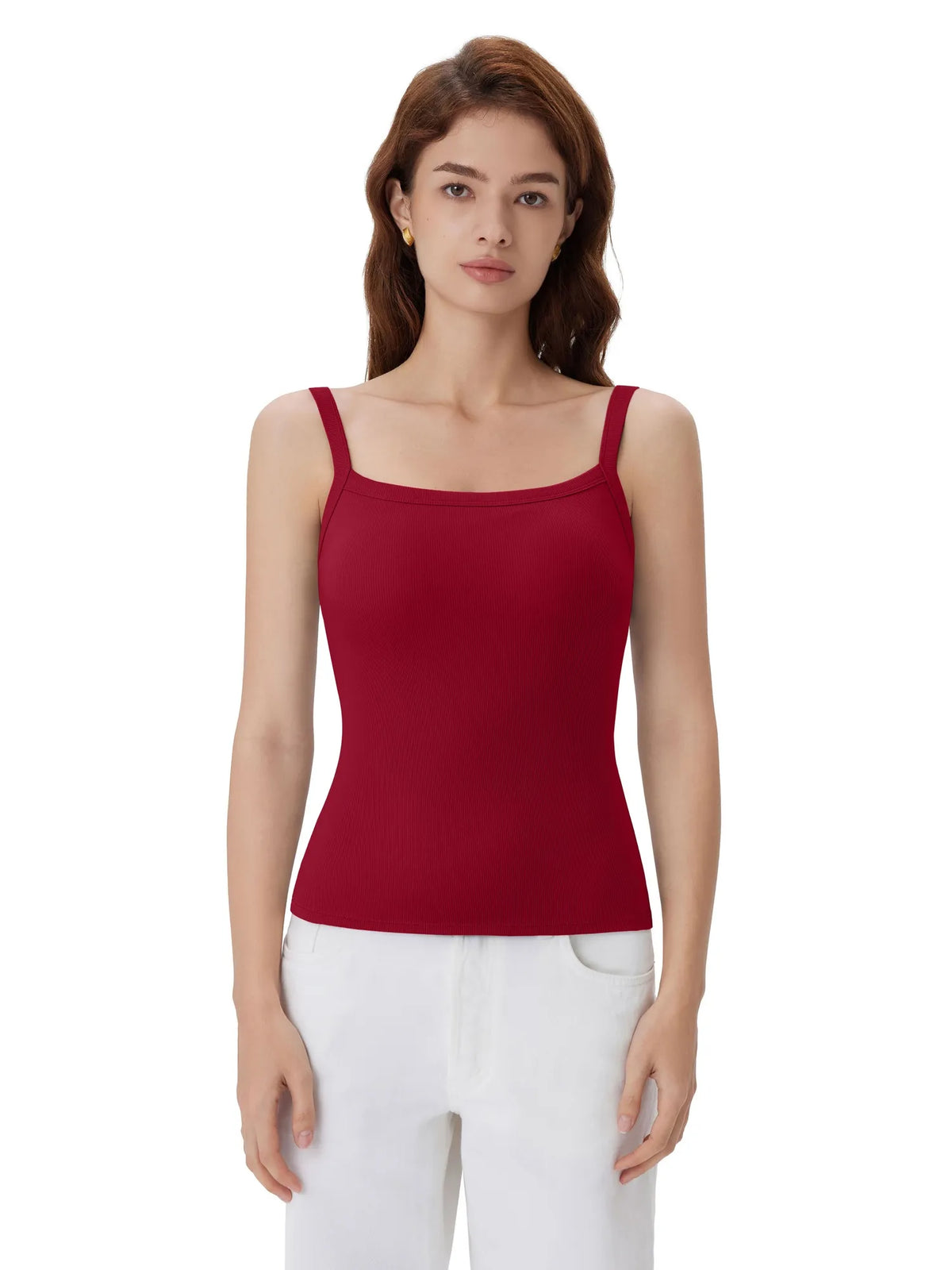Cotton Rib Square Padded Tank Tops