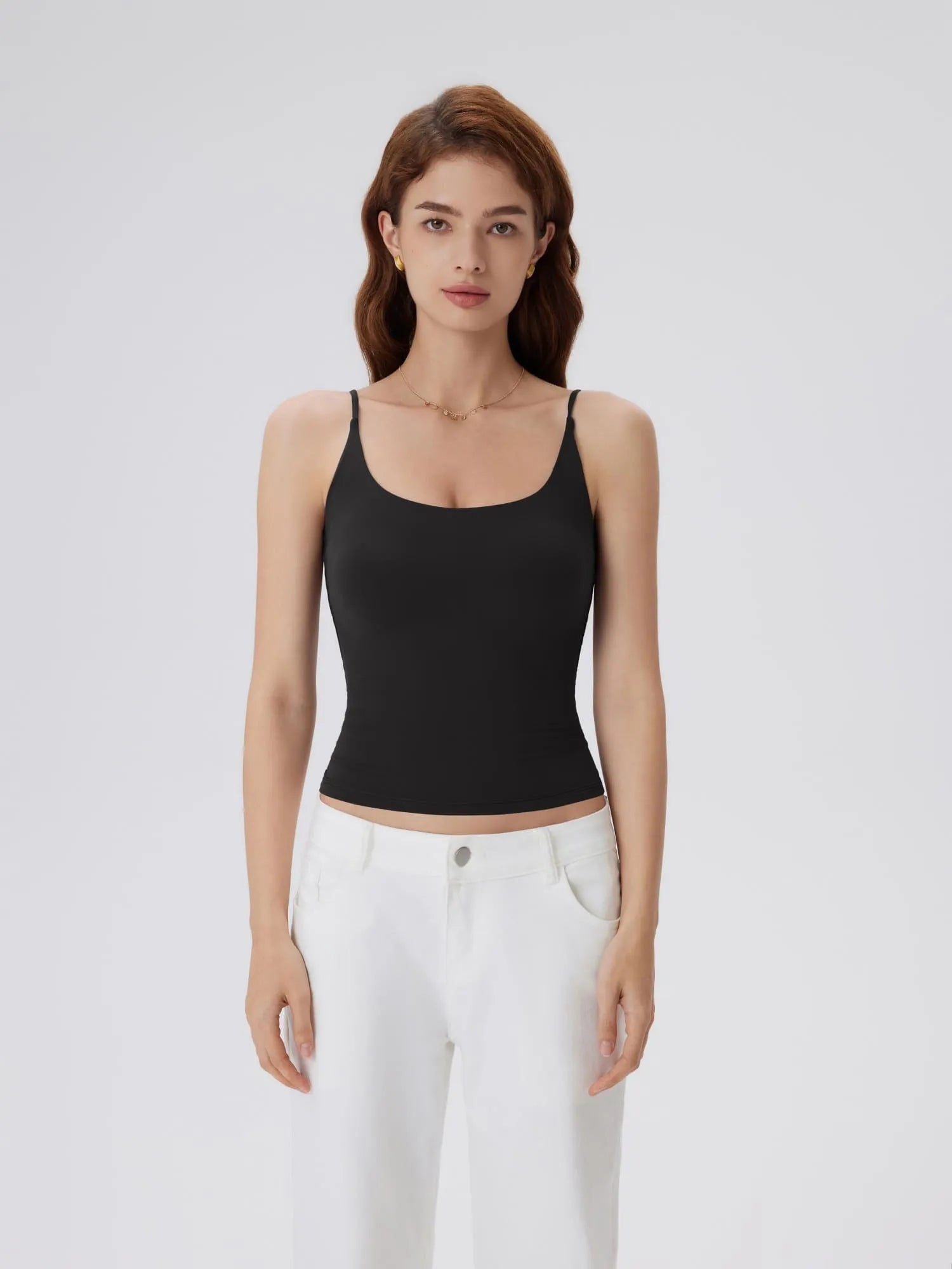 Padded Scoop Neck Double Line Camisole Tank Tops-SUUKSESS-Black-XS-SUUKSESS