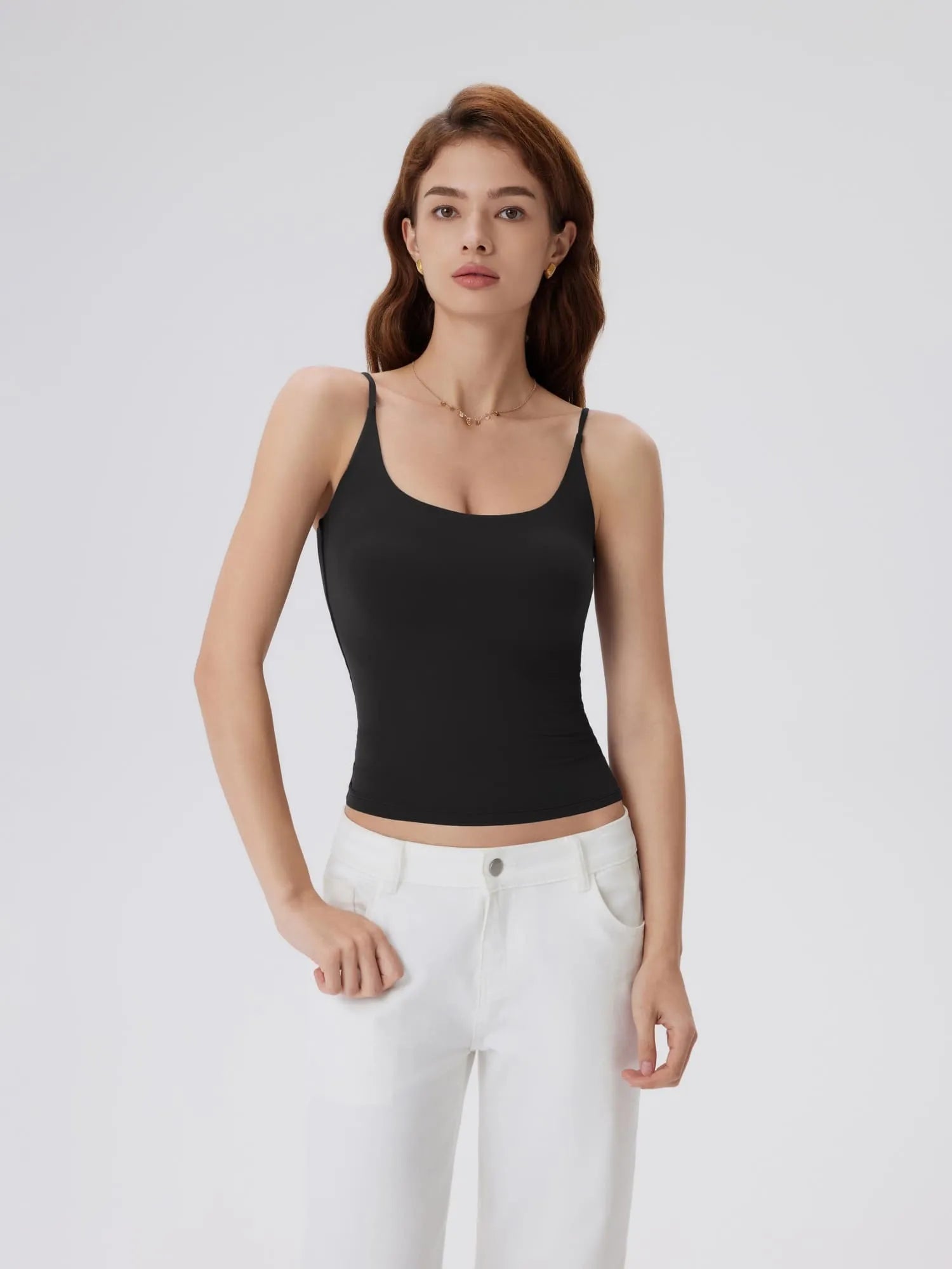Padded Scoop Neck Double Line Camisole Tank Tops-SUUKSESS-SUUKSESS