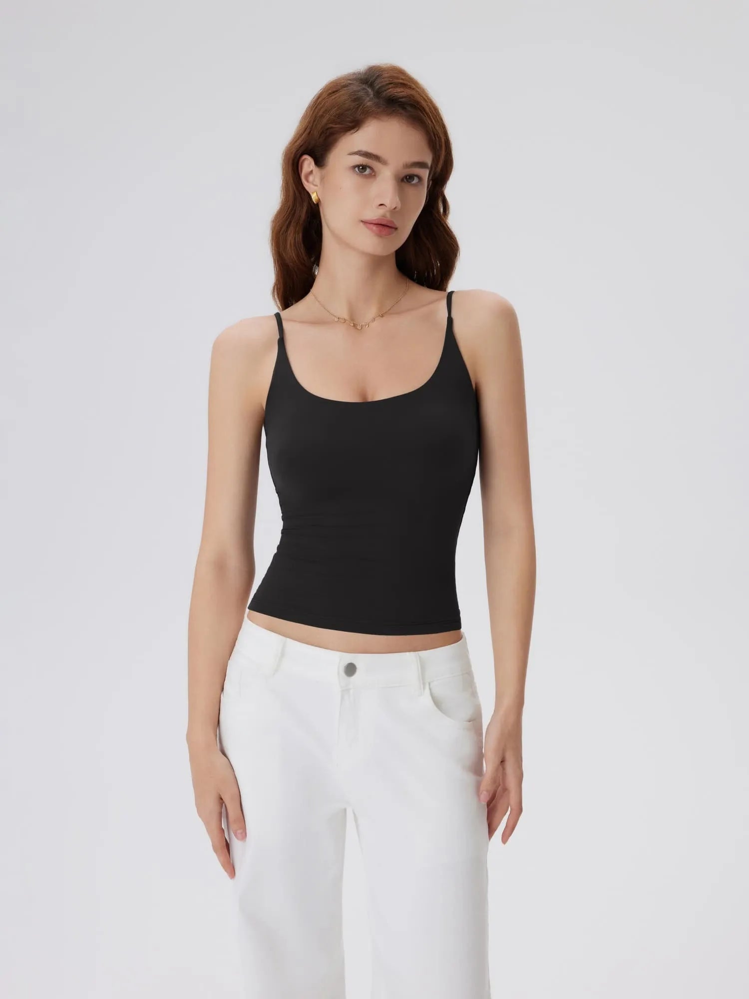 Padded Scoop Neck Double Line Camisole Tank Tops-SUUKSESS-SUUKSESS