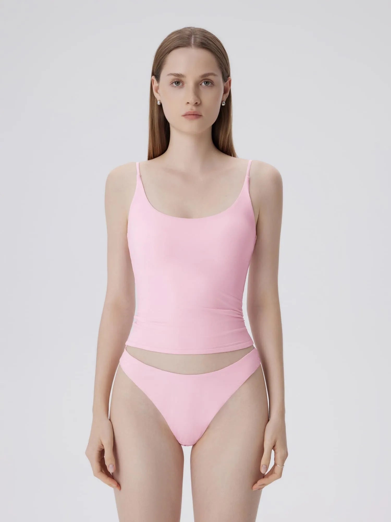 Padded Scoop Neck Double Line Camisole Tank Tops-SUUKSESS-Pink-XS-SUUKSESS