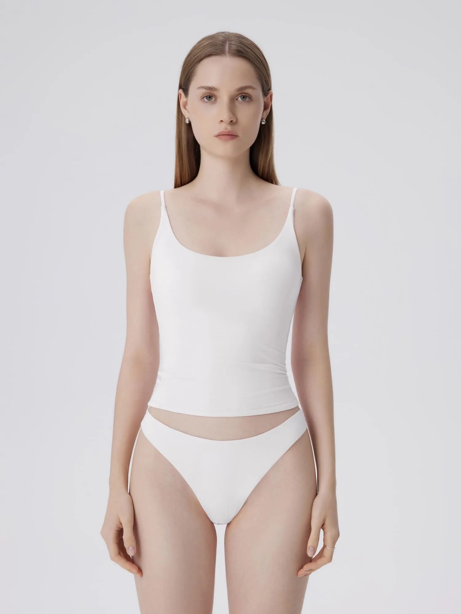 Padded Scoop Neck Double Line Camisole Tank Tops-SUUKSESS-White-XS-SUUKSESS