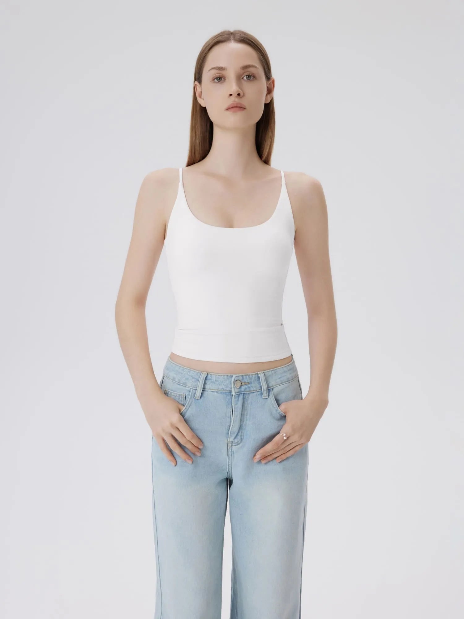 Padded Scoop Neck Double Line Camisole Tank Tops-SUUKSESS-SUUKSESS