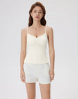 Ruched V Neck Desigh Tank Top-SUUKSESS-White-XS-SUUKSESS