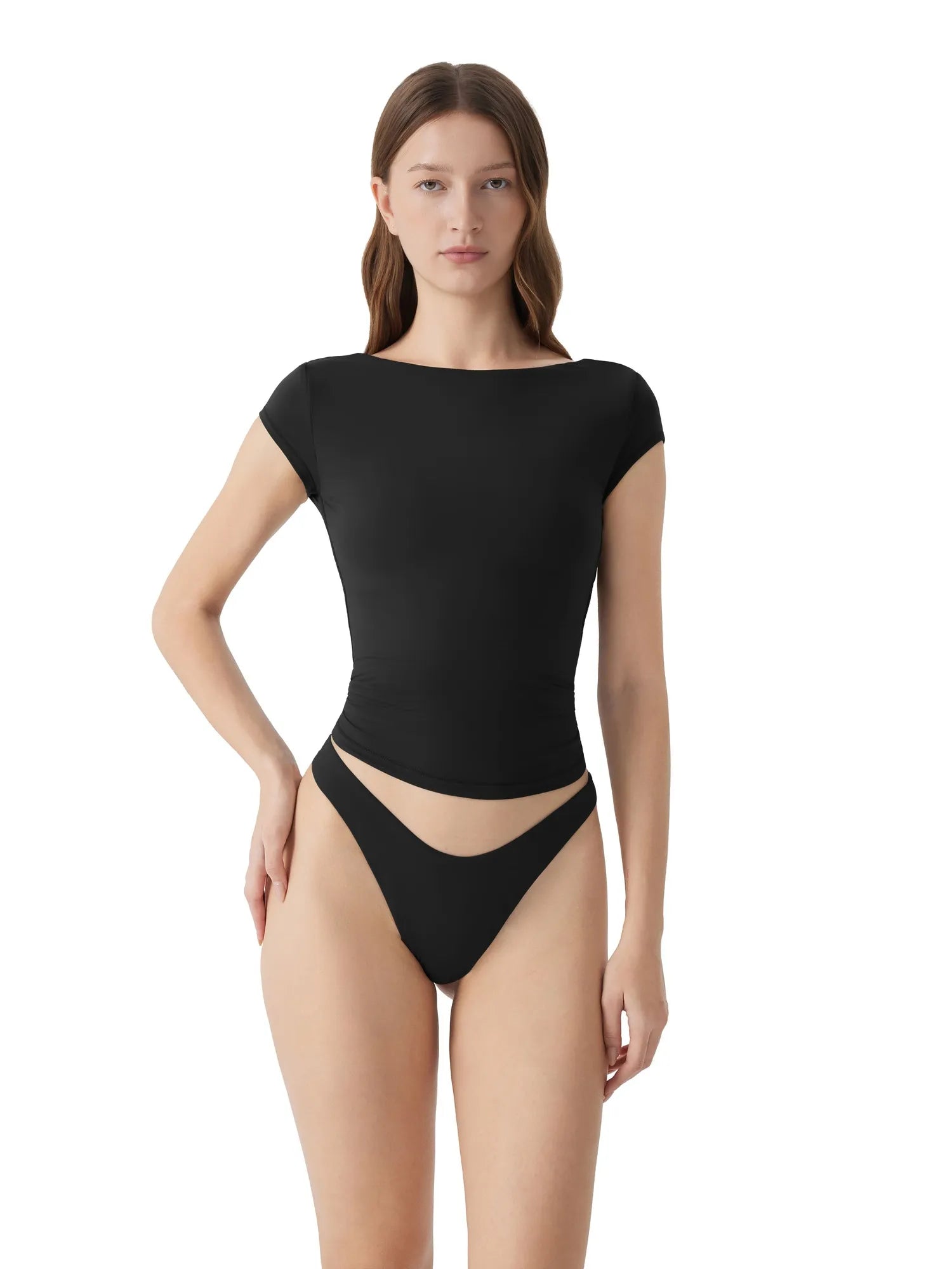 Boat Neck Cowl Backless Tops-SUUKSESS-SUUKSESS