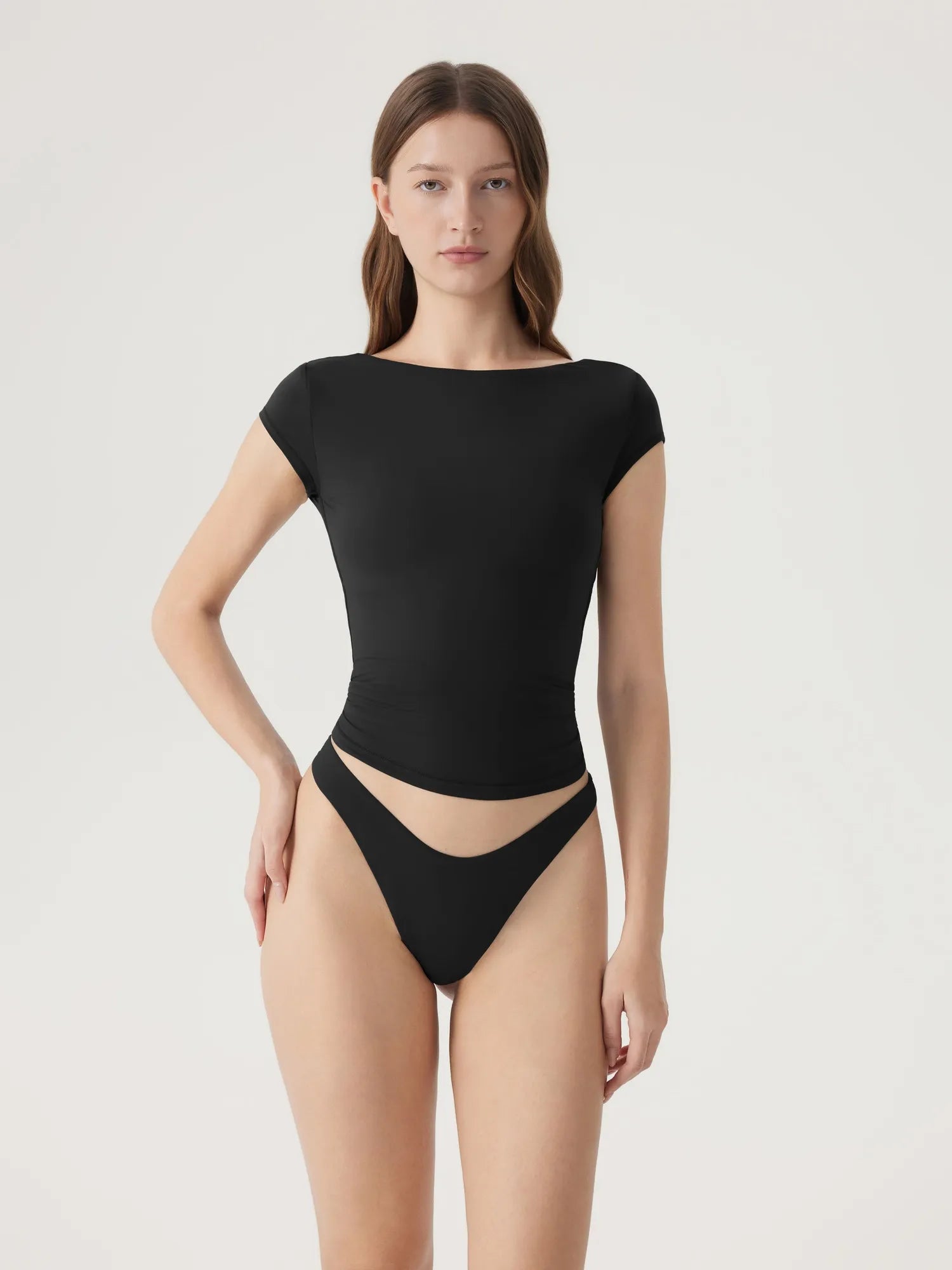 Boat Neck Cowl Backless Tops-SUUKSESS-SUUKSESS