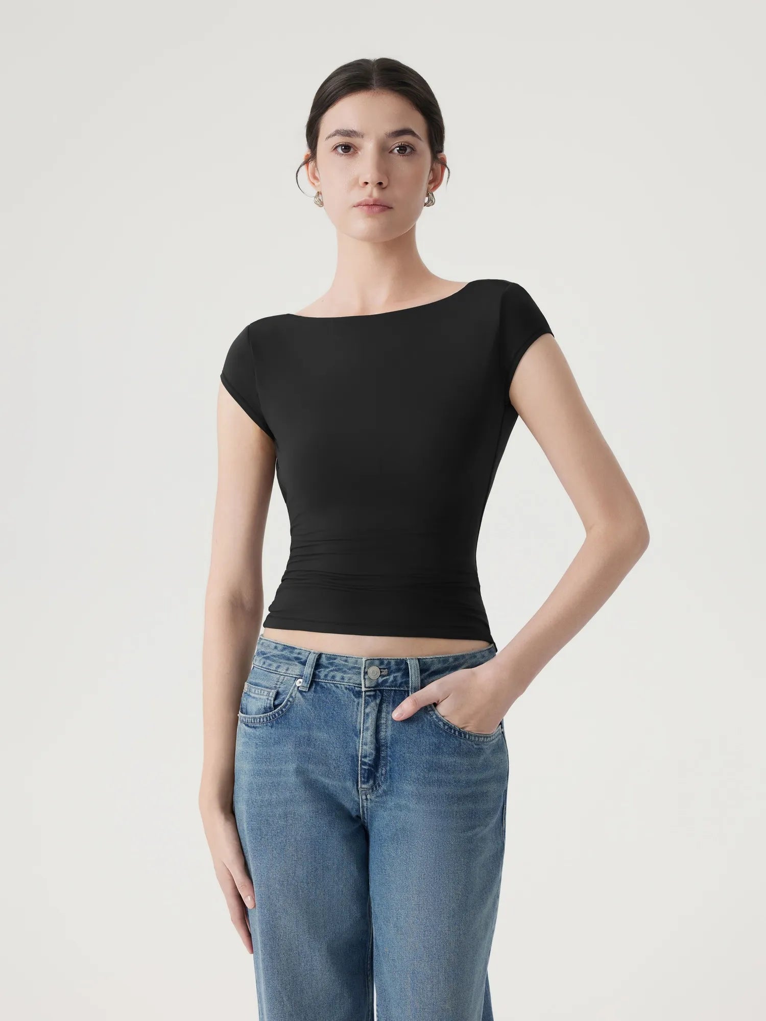 Boat Neck Cowl Backless Tops-SUUKSESS-SUUKSESS