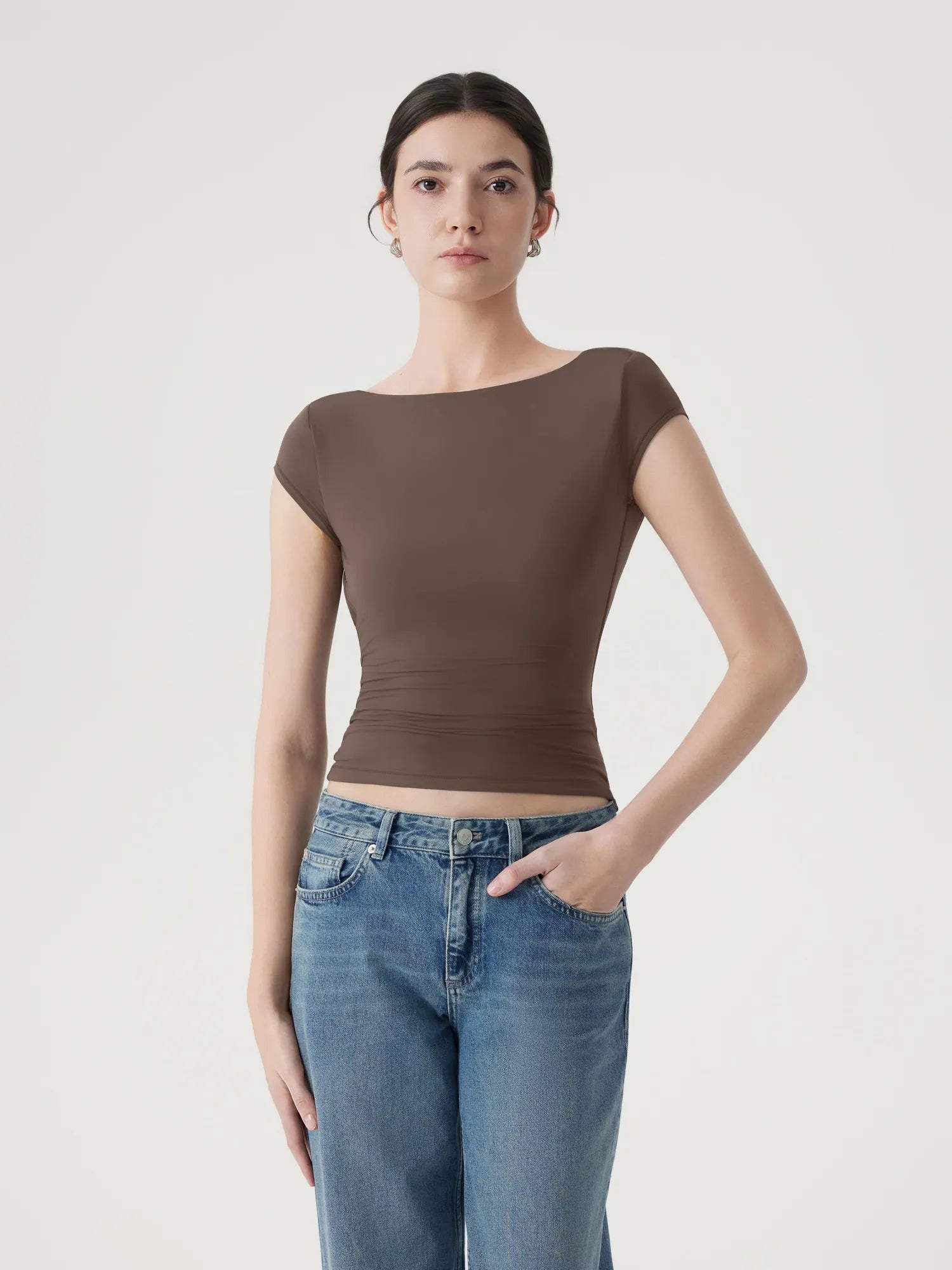 Boat Neck Cowl Backless Tops-SUUKSESS-SUUKSESS