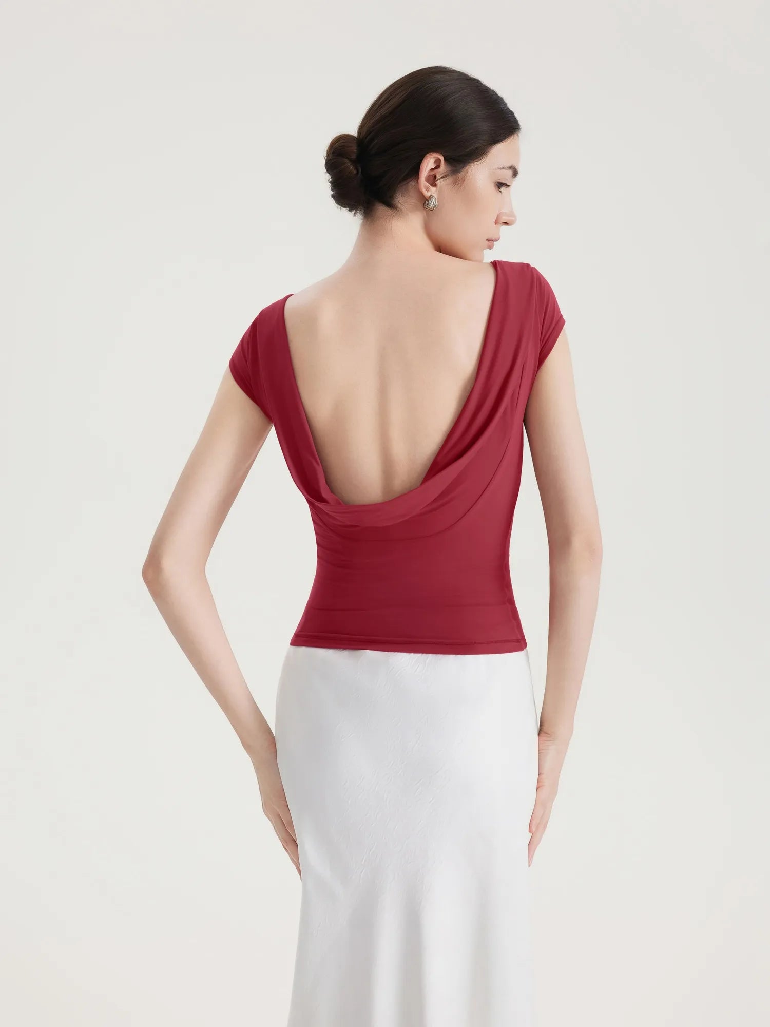 Boat Neck Cowl Backless Tops-SUUKSESS-SUUKSESS