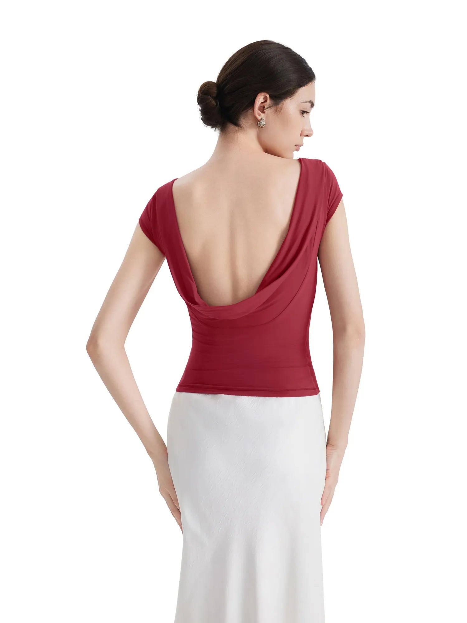 Boat Neck Cowl Backless Tops-SUUKSESS-SUUKSESS