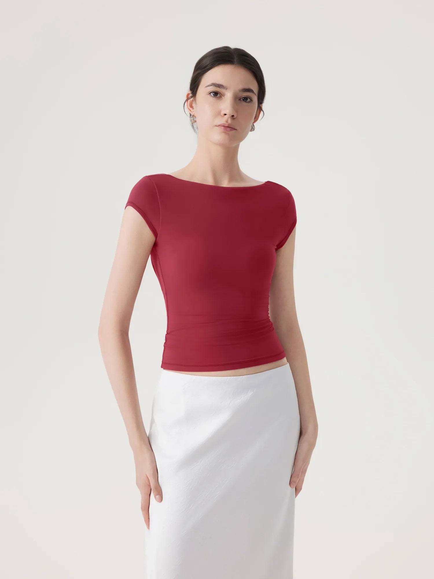 Boat Neck Cowl Backless Tops-SUUKSESS-SUUKSESS