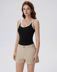 Cotton Ribbed Padded V Neck Tank Top-SUUKSESS-Black White-XS-SUUKSESS