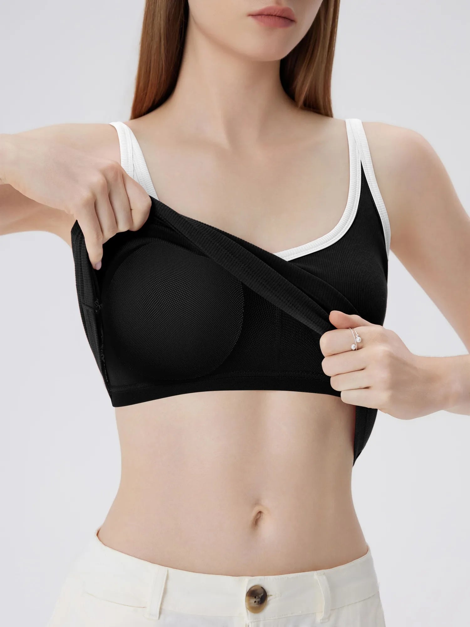 Cotton Ribbed Padded V Neck Tank Top-SUUKSESS-SUUKSESS