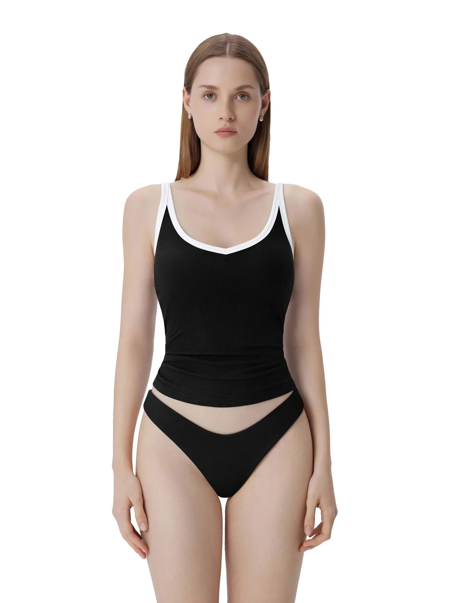 Cotton Ribbed Padded V Neck Tank Top-SUUKSESS-SUUKSESS