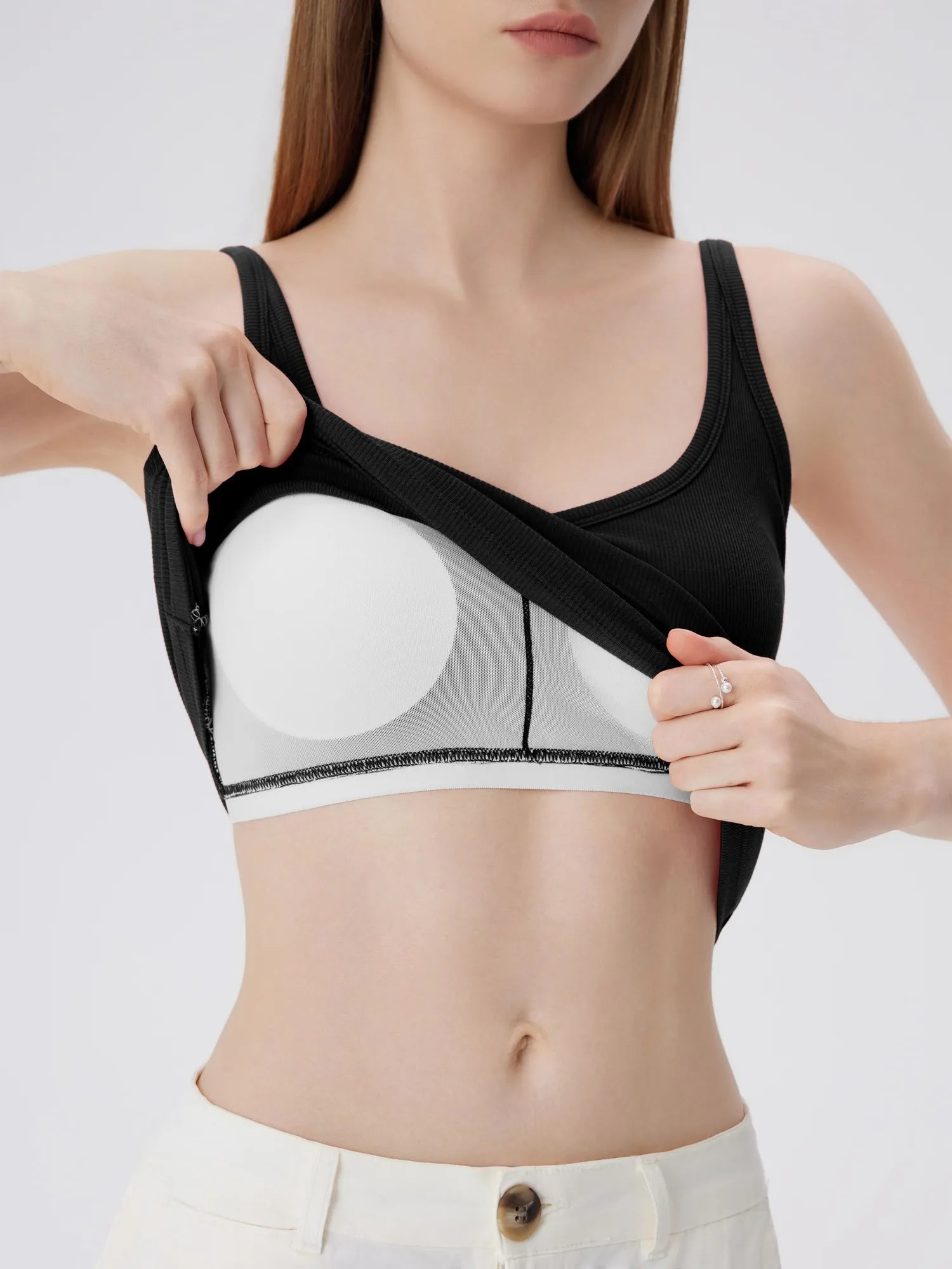 Cotton Ribbed Padded V Neck Tank Top-SUUKSESS-SUUKSESS