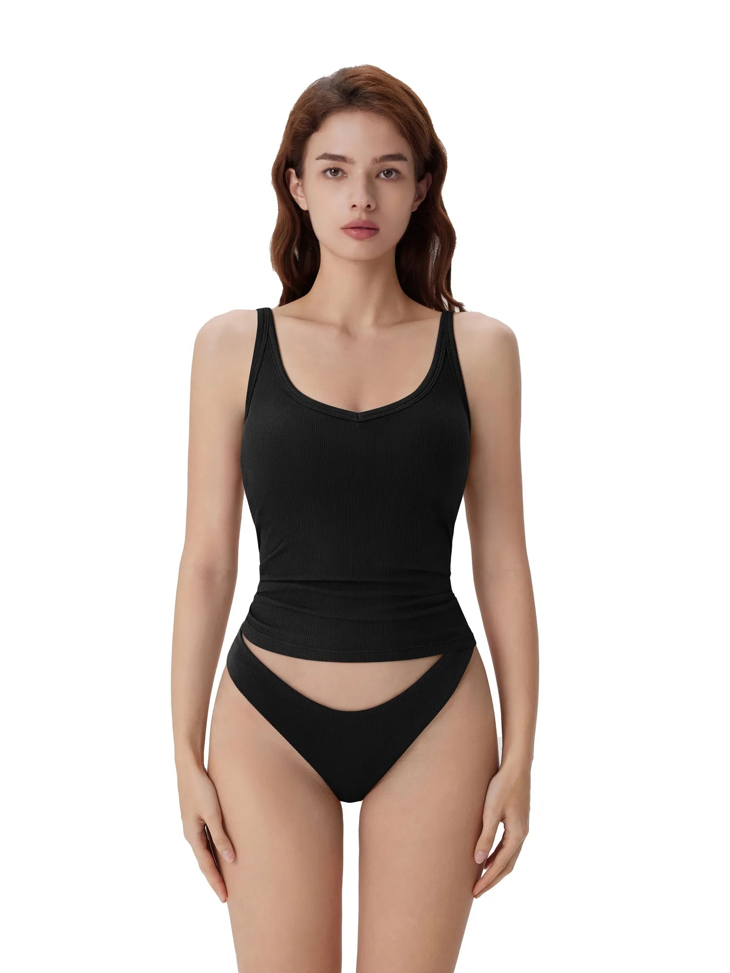 Cotton Ribbed Padded V Neck Tank Top-SUUKSESS-SUUKSESS