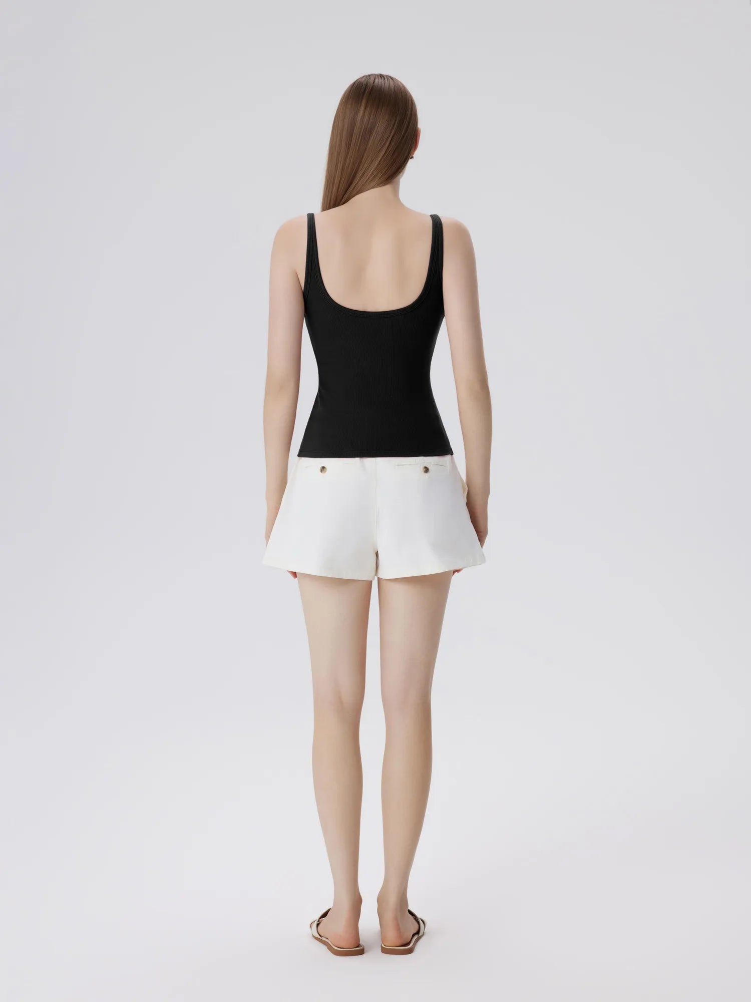 Cotton Ribbed Padded V Neck Tank Top-SUUKSESS-SUUKSESS