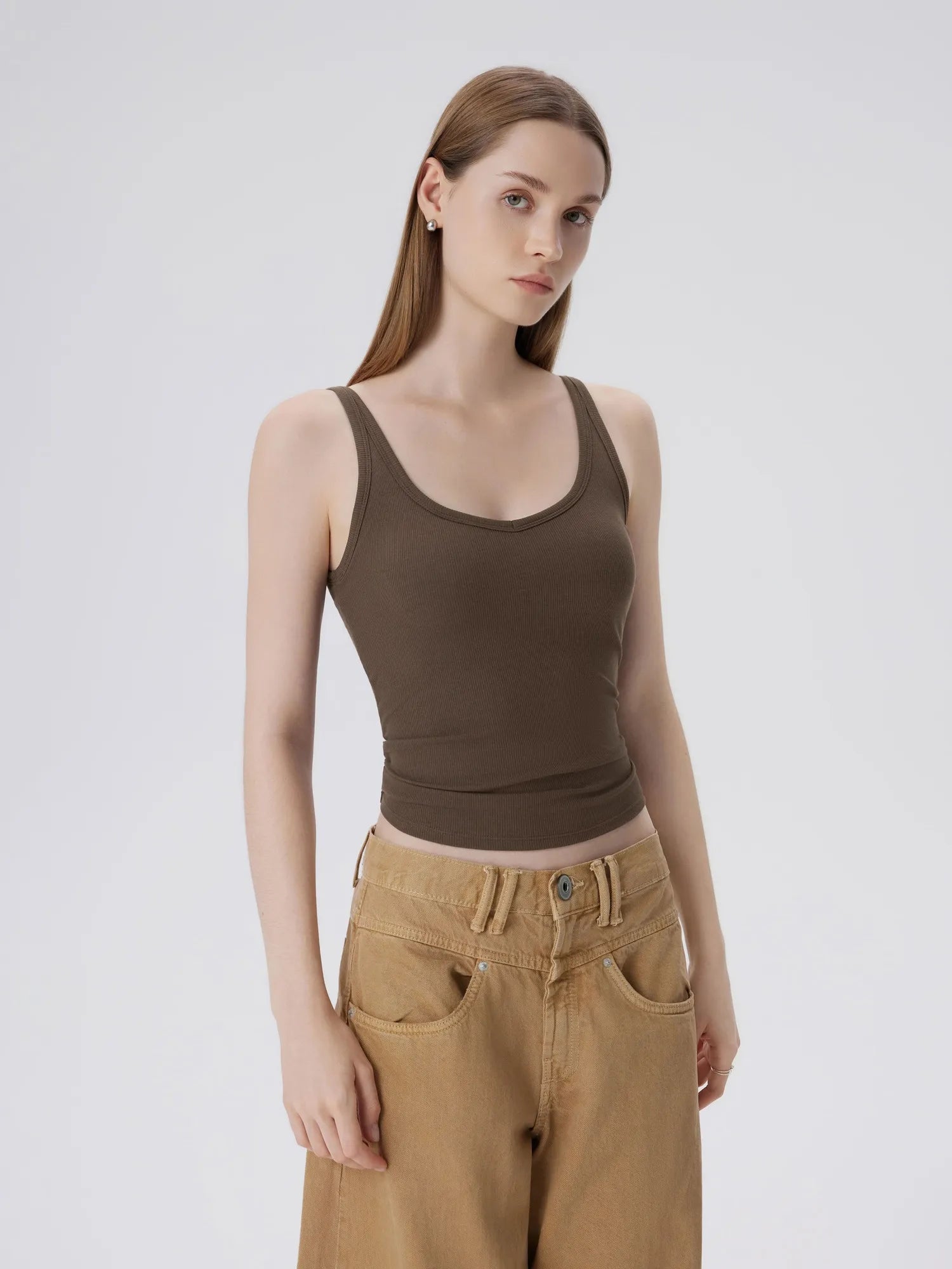 Cotton Ribbed Padded V Neck Tank Top-SUUKSESS-SUUKSESS