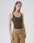 Cotton Ribbed Padded V Neck Tank Top-SUUKSESS-SUUKSESS