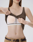 Cotton Ribbed Padded V Neck Tank Top-SUUKSESS-SUUKSESS