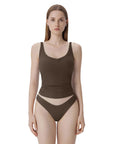 Cotton Ribbed Padded V Neck Tank Top-SUUKSESS-SUUKSESS
