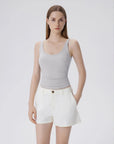 Cotton Ribbed Padded V Neck Tank Top-SUUKSESS-Grey-XS-SUUKSESS