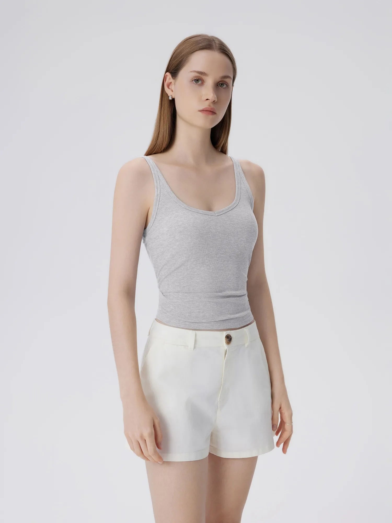 Cotton Ribbed Padded V Neck Tank Top-SUUKSESS-SUUKSESS