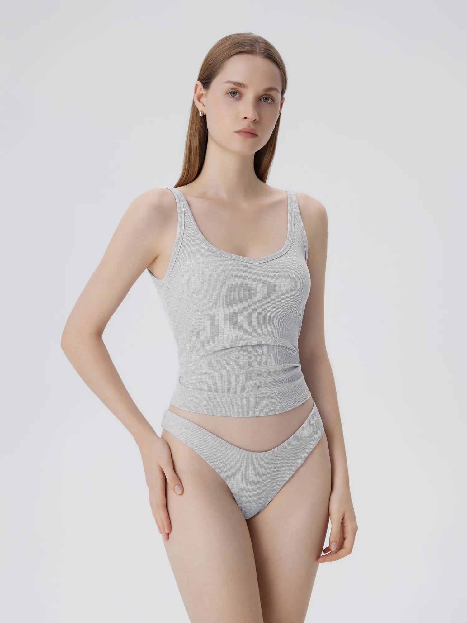Cotton Ribbed Padded V Neck Tank Top-SUUKSESS-SUUKSESS