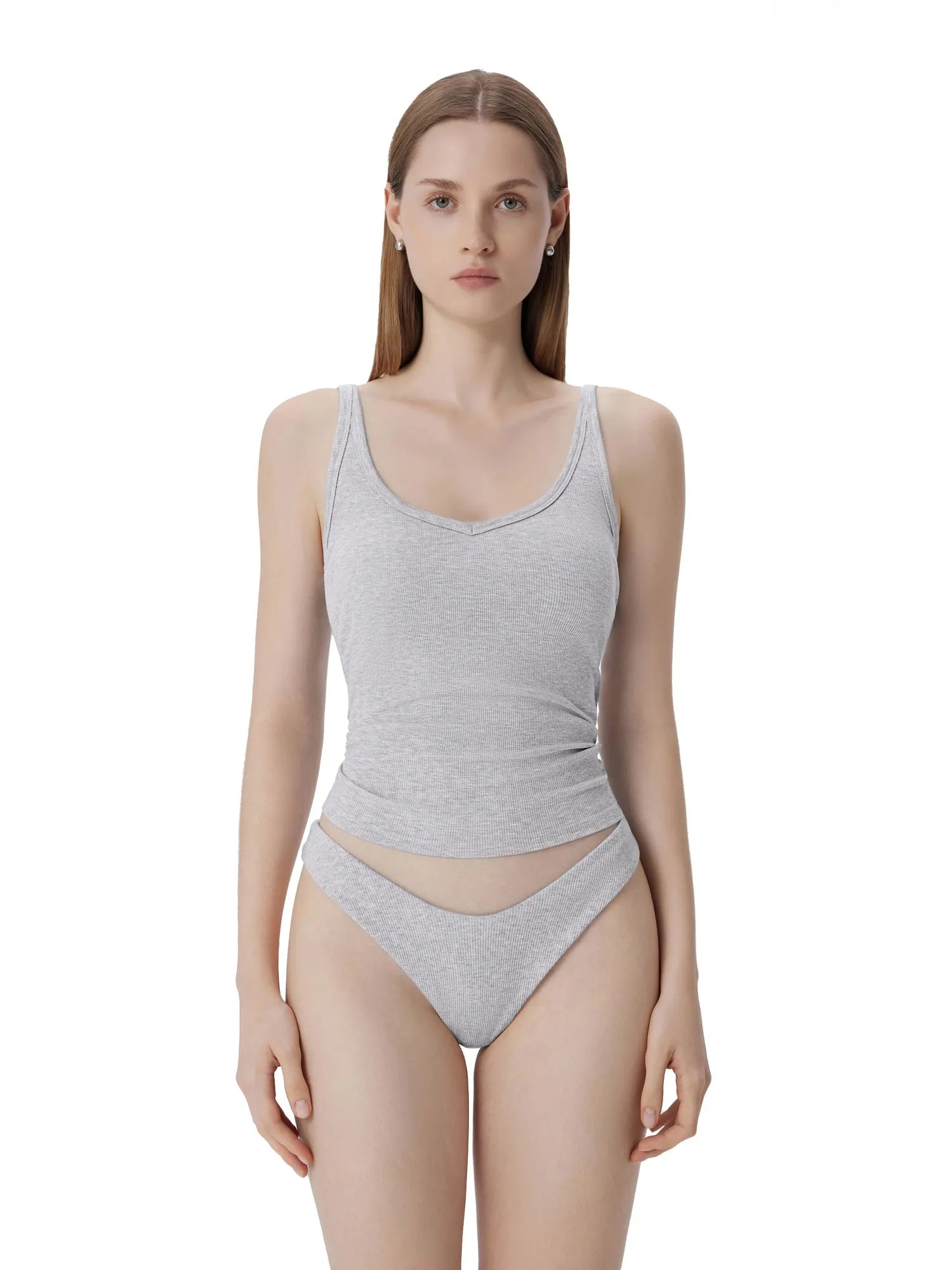 Cotton Ribbed Padded V Neck Tank Top-SUUKSESS-SUUKSESS