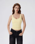 Cotton Ribbed Padded V Neck Tank Top-SUUKSESS-Butter Yellow-XS-SUUKSESS
