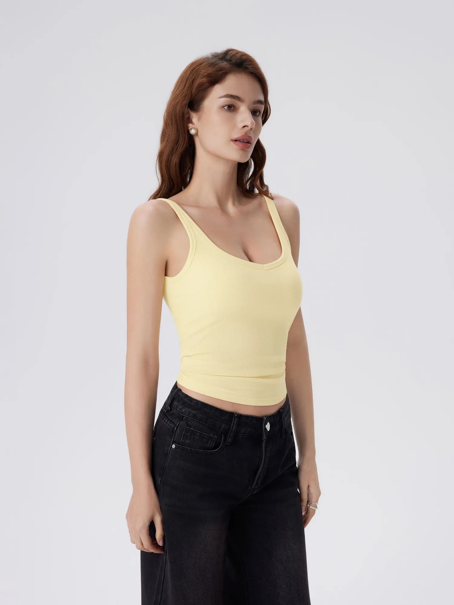 Cotton Ribbed Padded V Neck Tank Top-SUUKSESS-SUUKSESS