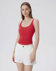 Cotton Ribbed Padded V Neck Tank Top-SUUKSESS-Red-XS-SUUKSESS