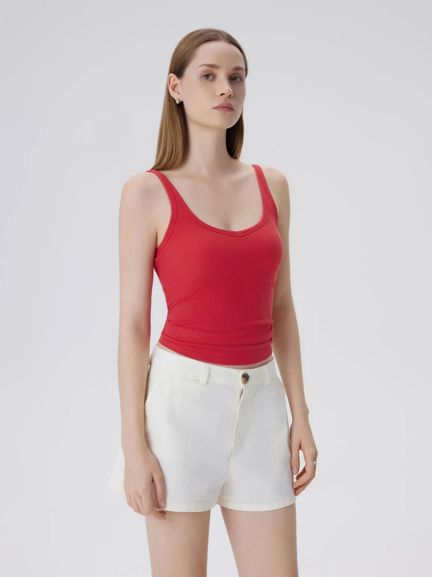 Cotton Ribbed Padded V Neck Tank Top-SUUKSESS-SUUKSESS