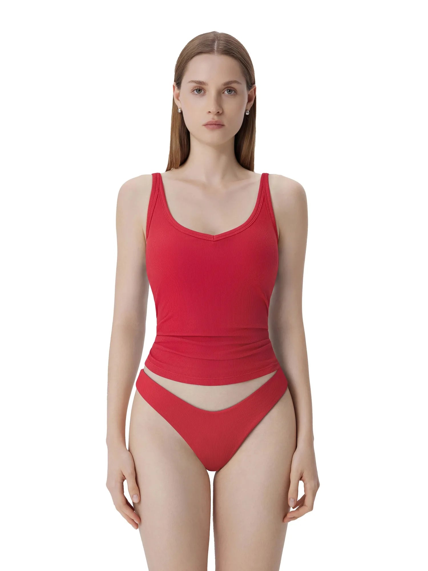 Cotton Ribbed Padded V Neck Tank Top-SUUKSESS-SUUKSESS