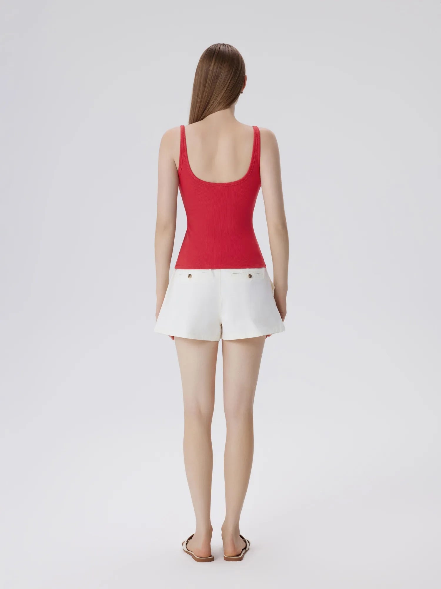 Cotton Ribbed Padded V Neck Tank Top-SUUKSESS-SUUKSESS